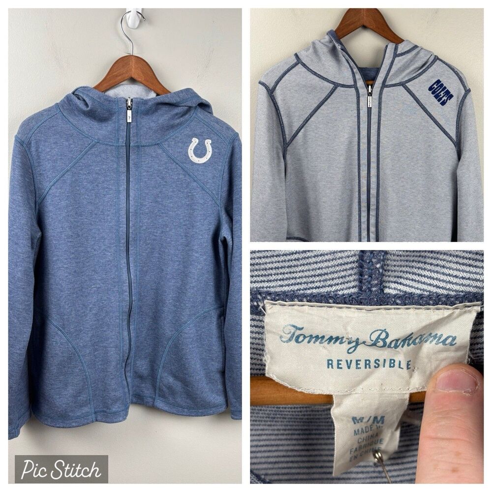 Tommy Bahama Reversible Hoodie Full Zip Striped & Blue Medium Indianapolis Colts